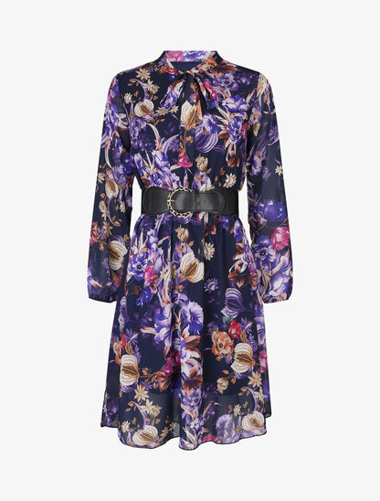 Robe patineuse à imprimé fleuri - Marine - 1