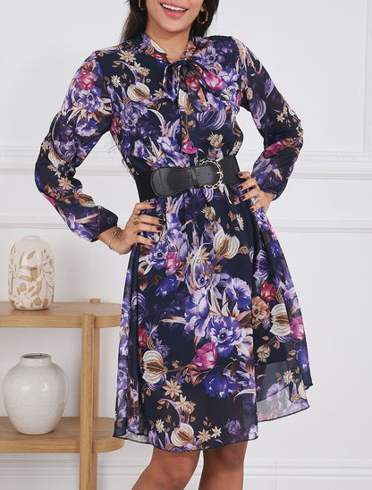 Robe patineuse à imprimé fleuri - Marine - 4