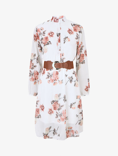 Robe élastiquée à imprimé fleuri - Blanc - 1