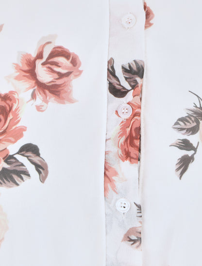 Robe élastiquée à imprimé fleuri - Blanc - 3