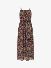 Robe longue fleurie à fines bretelles - Noir - 1