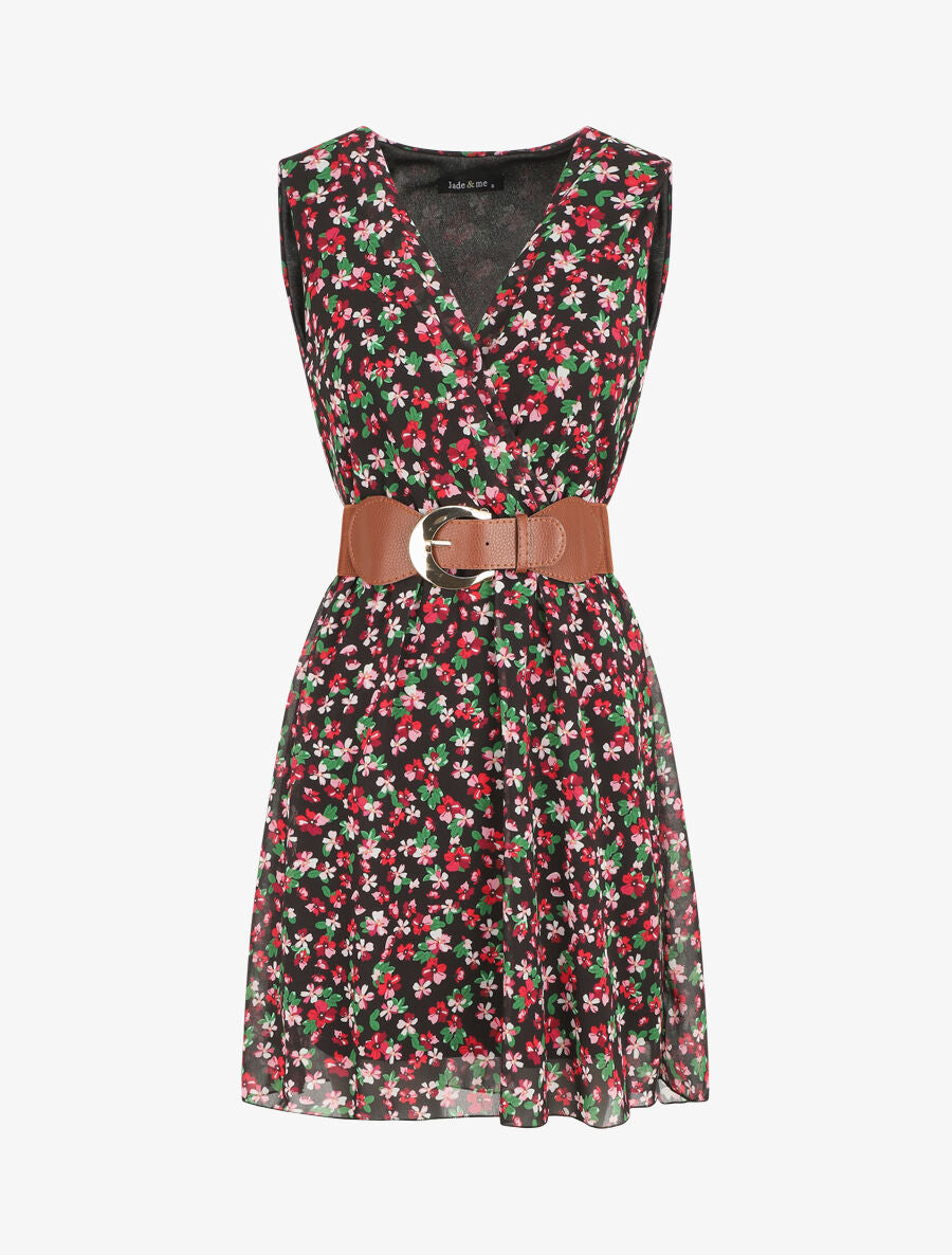 Robe imprimé fleuri à taille élastiquée - Noir - 1