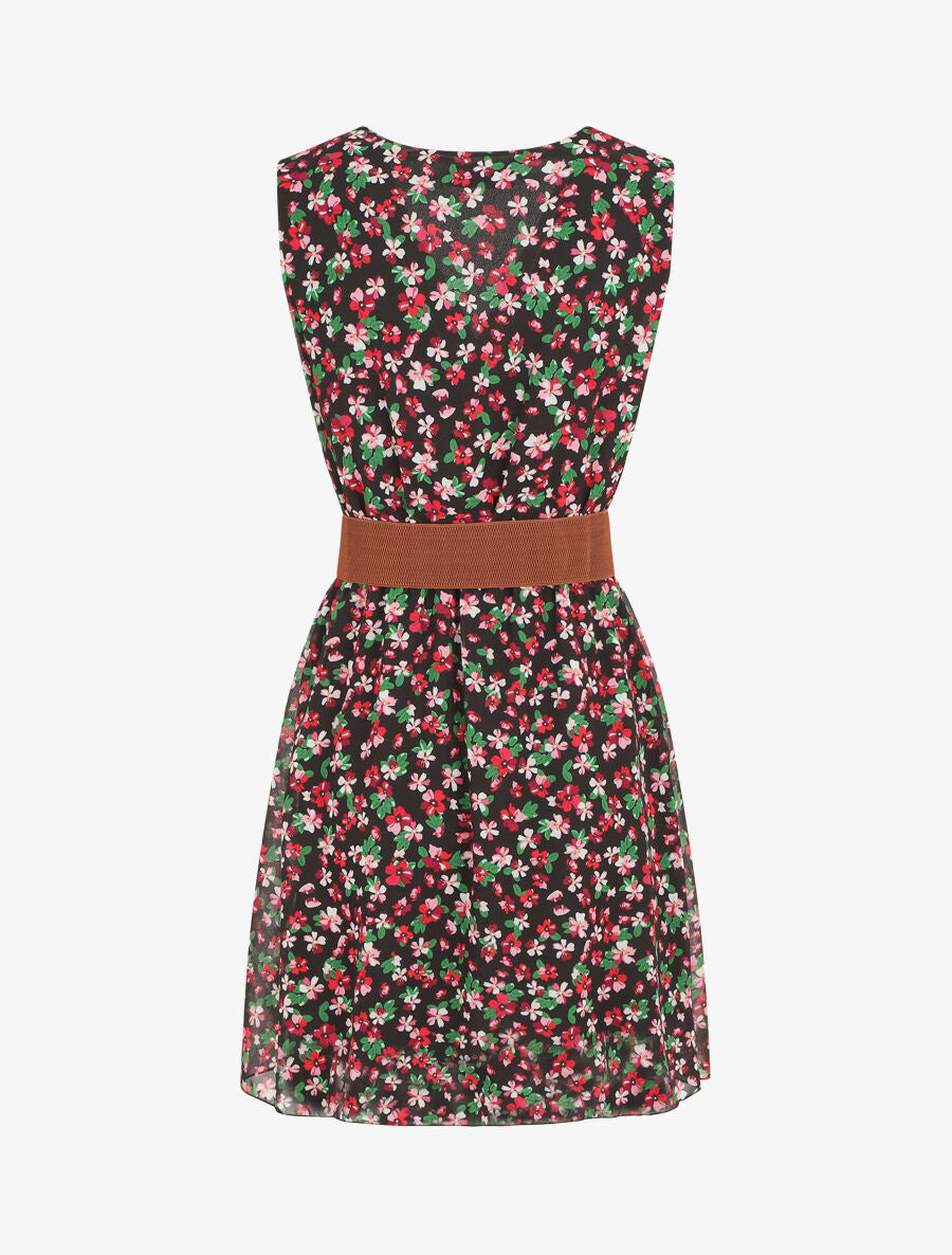 Robe imprimé fleuri à taille élastiquée - Noir - 2