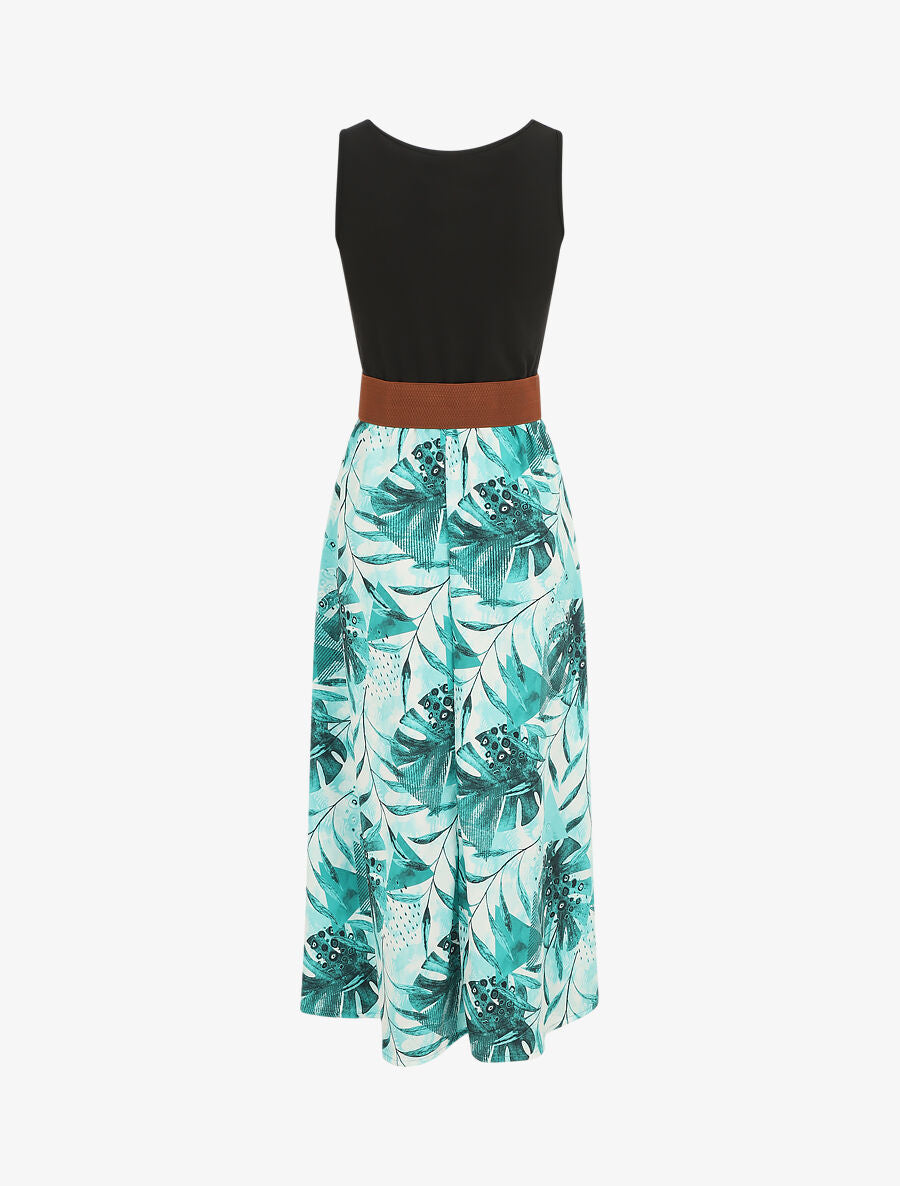 Robe longue sans manches imprimé tropical - Turquoise - 2