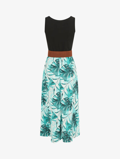 Robe longue sans manches imprimé tropical - Turquoise - 2