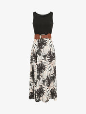 Robe longue sans manches imprimé tropical - Noir - 5