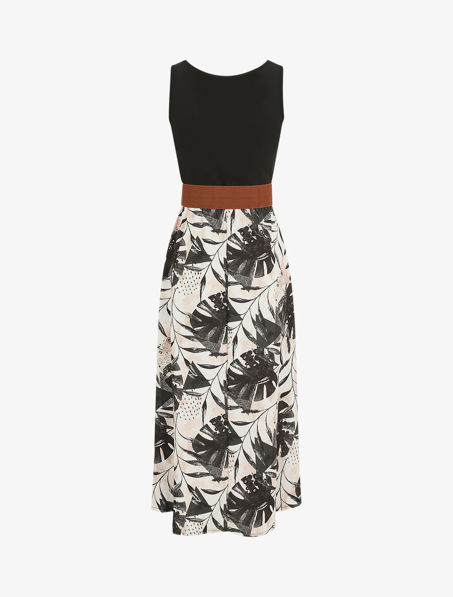 Robe longue sans manches imprimé tropical - Noir - 2