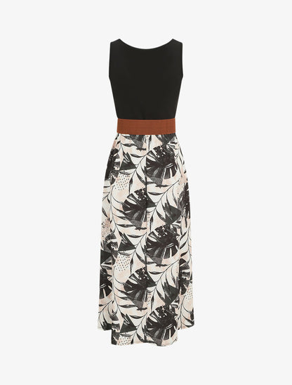 Robe longue sans manches imprimé tropical - Noir - 2