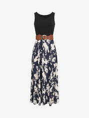 Robe longue sans manches imprimé fleurs - Marine - 1