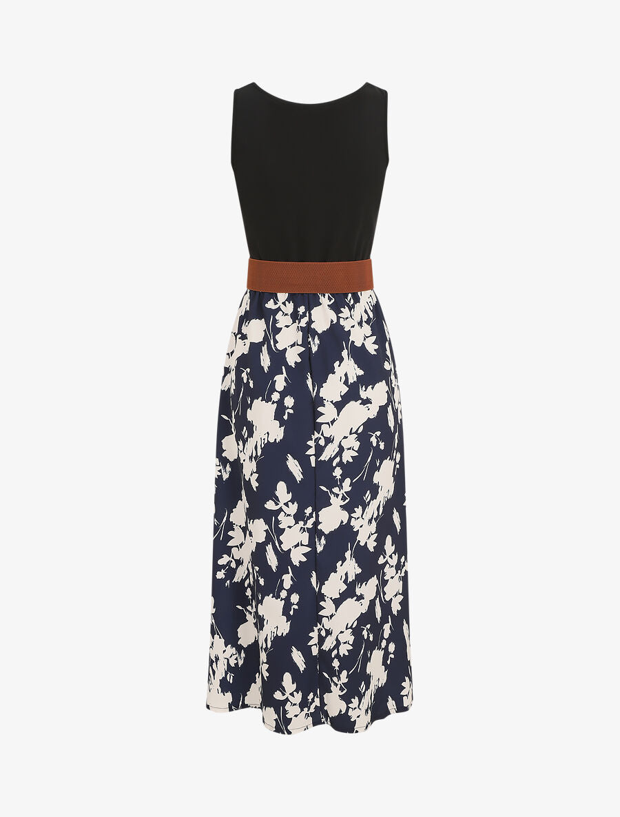 Robe longue sans manches imprimé fleurs - Marine - 2
