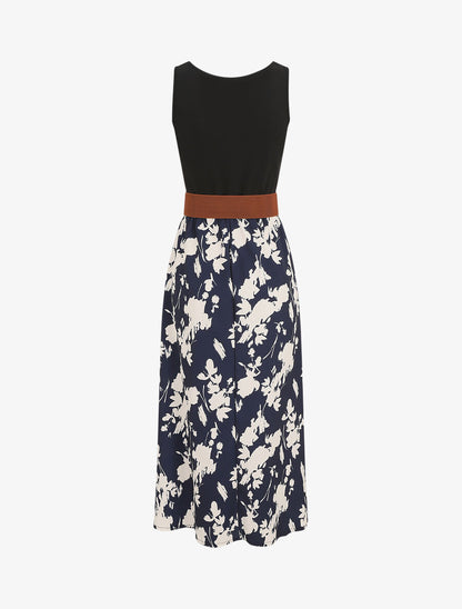 Robe longue sans manches imprimé fleurs - Marine - 2