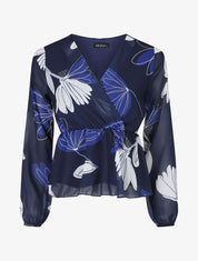 Top élastiqué à imprimé fleuri - Marine - 1