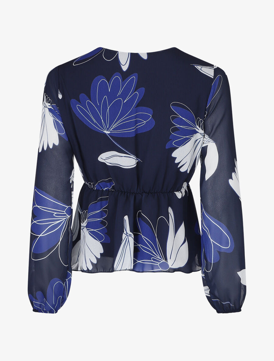 Top élastiqué à imprimé fleuri - Marine - 2