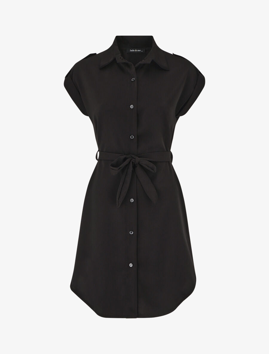 Robe chemise unie manches courtes - Noir - 4