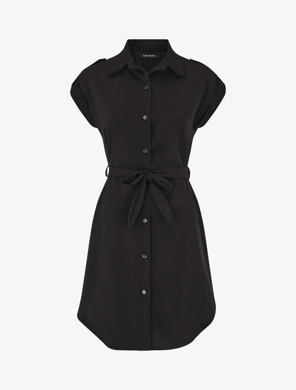 Robe chemise unie manches courtes - Noir - 4