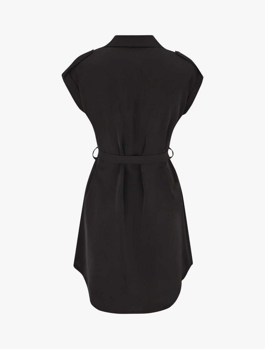Robe chemise unie manches courtes - Noir - 2