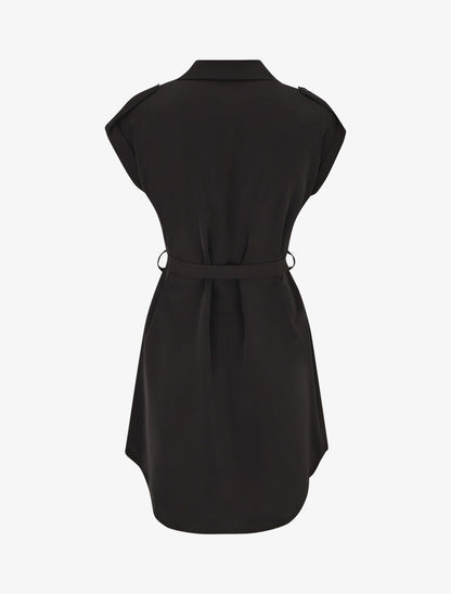 Robe chemise unie manches courtes - Noir - 2
