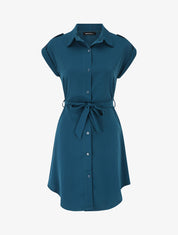 Robe chemise unie manches courtes - Bleu canard - 1