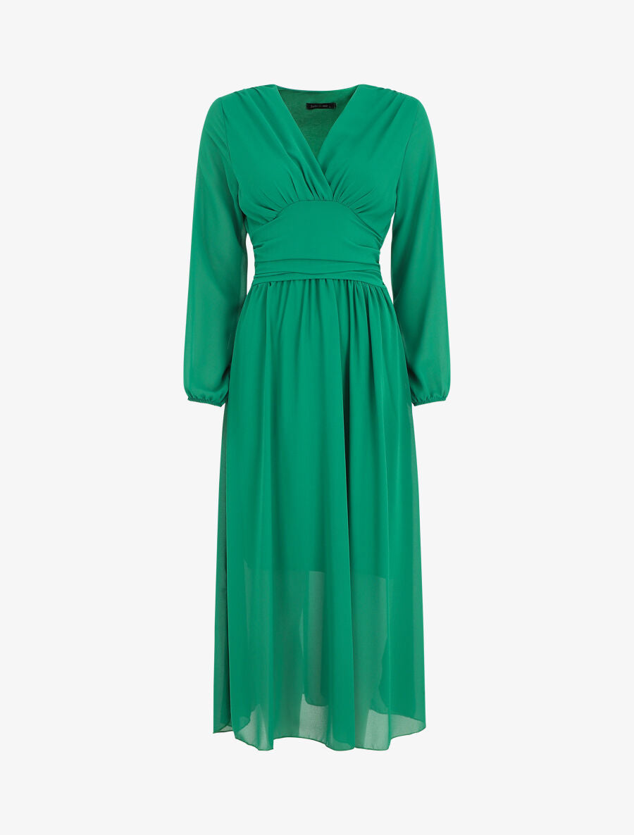Robe longue élastiquée à col cache-coeur - Vert - 1