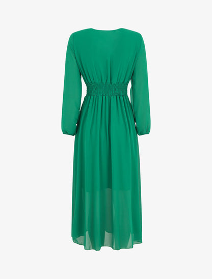 Robe longue élastiquée à col cache-coeur - Vert - 2