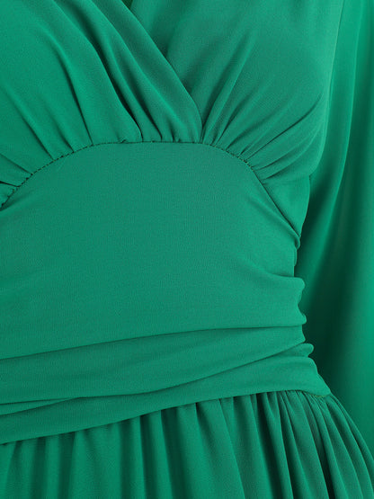 Robe longue élastiquée à col cache-coeur - Vert - 3