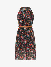 Robe sans manches évasée imprimé petites fleurs - Noir - 1