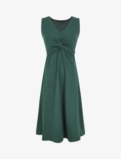Robe longue unie à col V - Vert sapin - 1