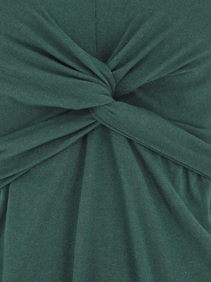 Robe longue unie à col V - Vert sapin - 3