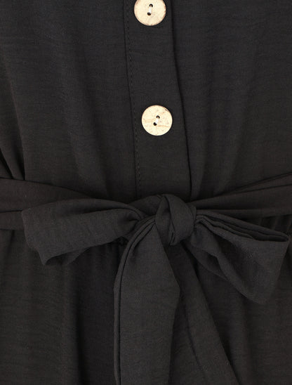 Combinaison unie fluide à taille élastiquée - Noir - 3