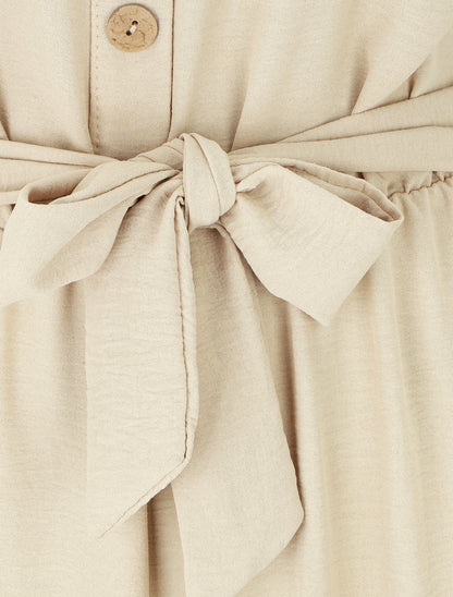 Combinaison unie fluide à taille élastiquée - Beige - 3