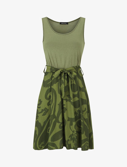 Robe bicolore à imprimé graphique - Kaki - 5