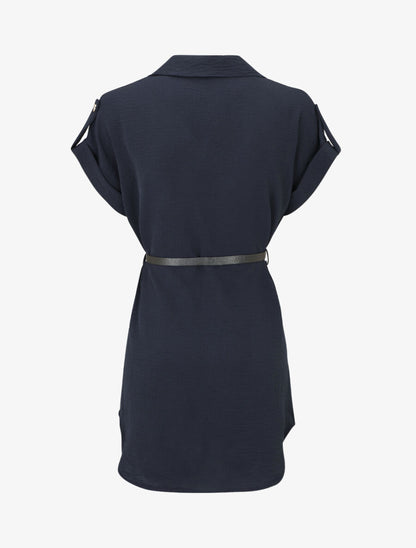 Robe courte unie style chemise - Marine - 2