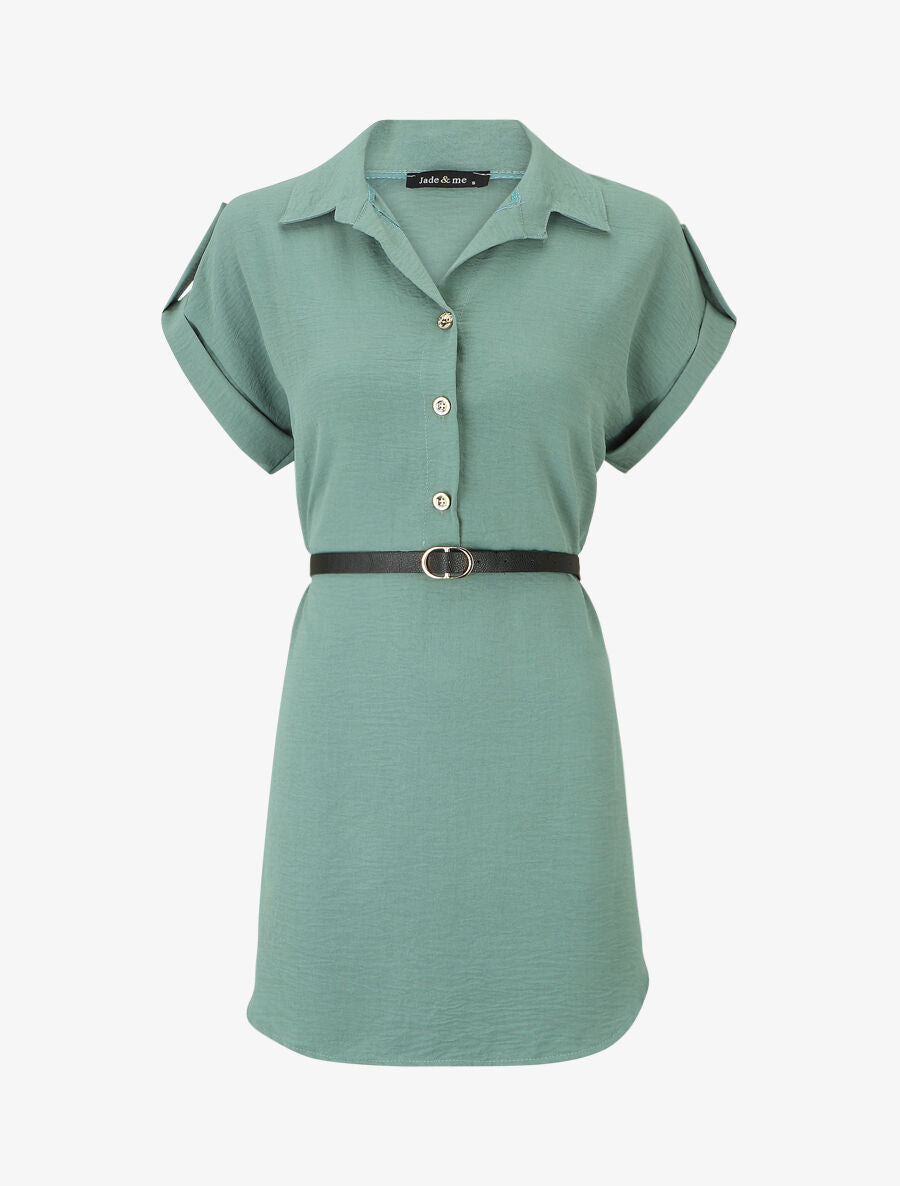 Robe courte unie style chemise - Bleu clair - 5