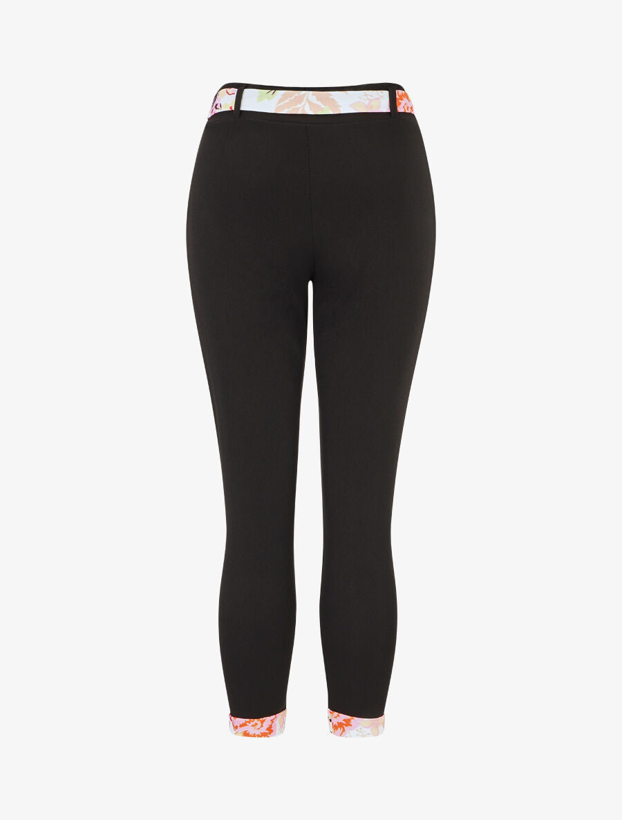 Pantalon slim taille haute à revers fleuri - Noir/blanc - 2