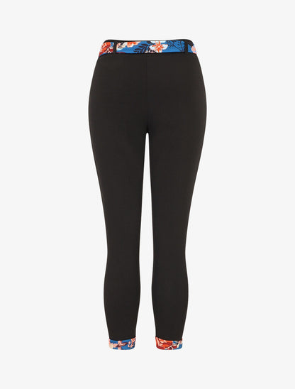Pantalon slim taille haute à revers fleuri - Noir/bleu - 2