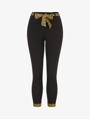 Pantalon slim taille haute à revers motif grec - Noir/jaune - 1