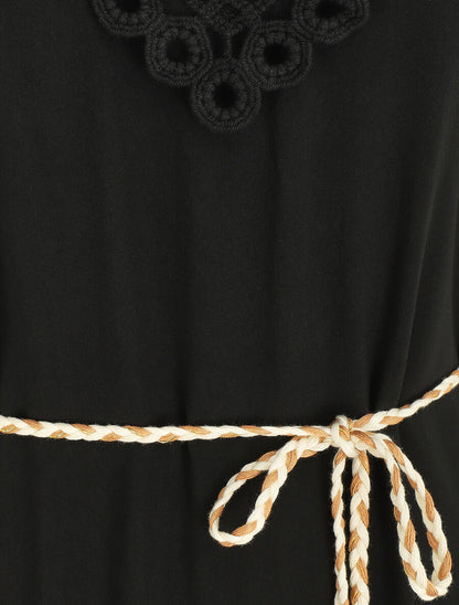 Robe longue bohème sans manches col en crochet - Noir - 3
