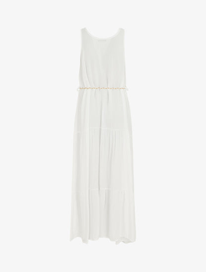 Robe longue bohème sans manches col en crochet - Blanc - 2