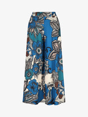 Pantalon ample fluide à imprimé fleuri - Bleu canard - 1