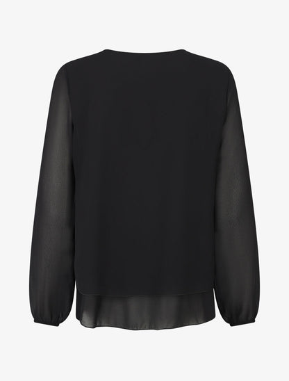 Blouse unie avec lacets - Noir - 2