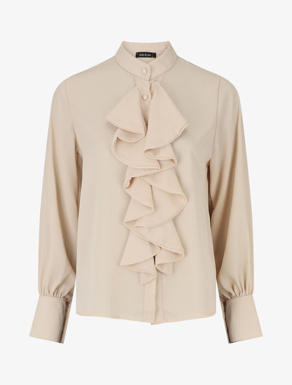 Blouse en voile à buste volanté - Beige - 1