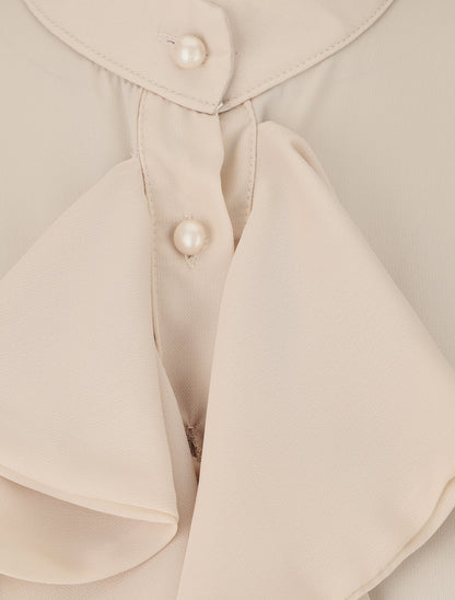 Blouse en voile à buste volanté - Beige - 3