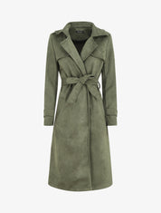 Trench long uni en suédine - Kaki - 1