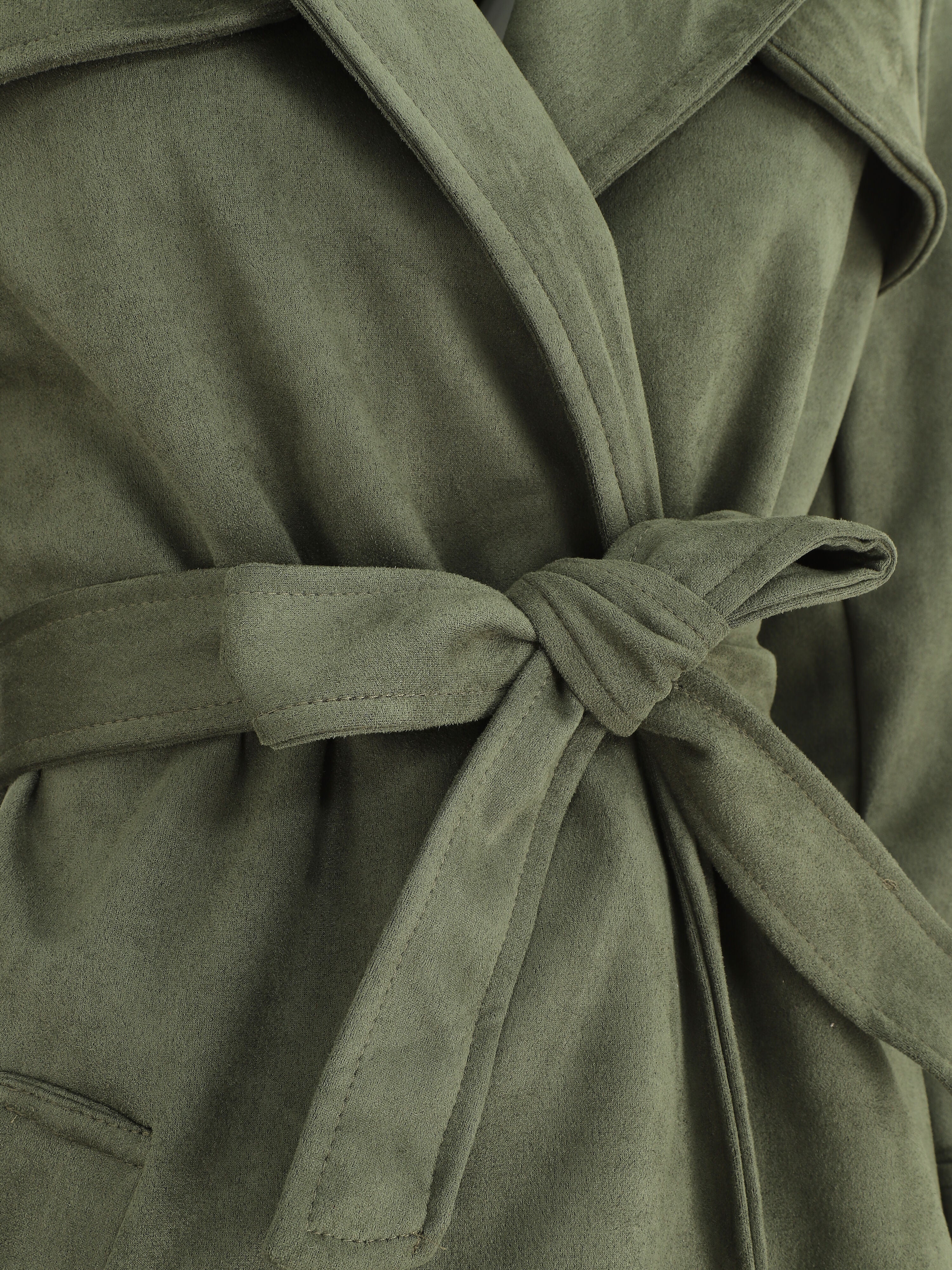 Trench long uni en suédine - Kaki - 3