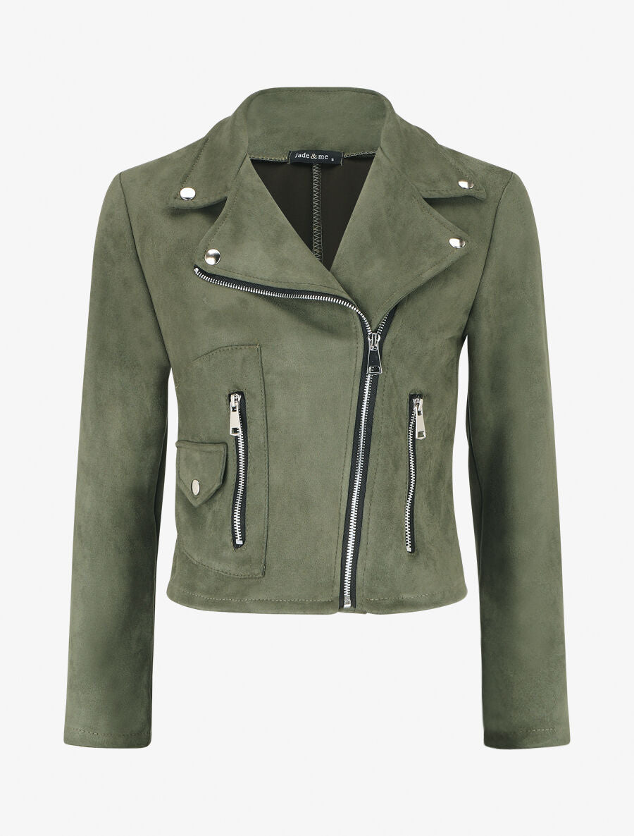Veste style perfecto en suédine - Kaki - 1