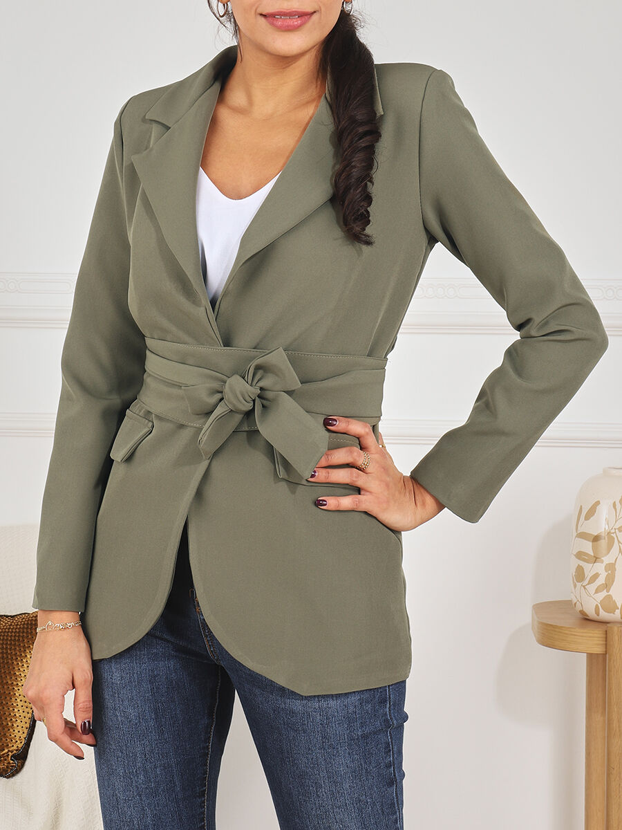 Blazer oversize ceinturé - Kaki - 4