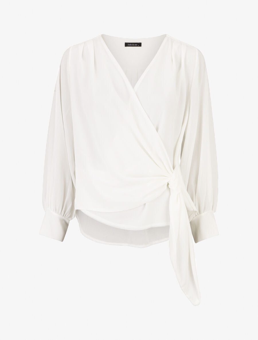 Blouse en voile style portefeuille - Blanc - 5