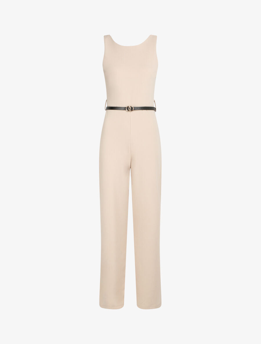 Combinaison ample à dos en V volanté - Beige - 4
