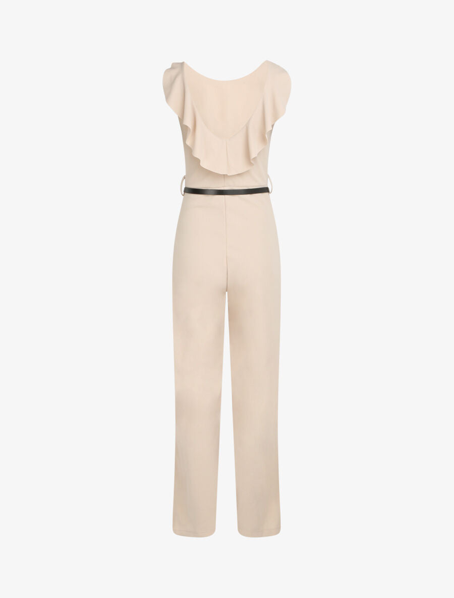 Combinaison ample à dos en V volanté - Beige - 2
