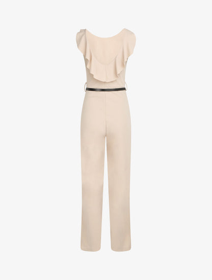 Combinaison ample à dos en V volanté - Beige - 2
